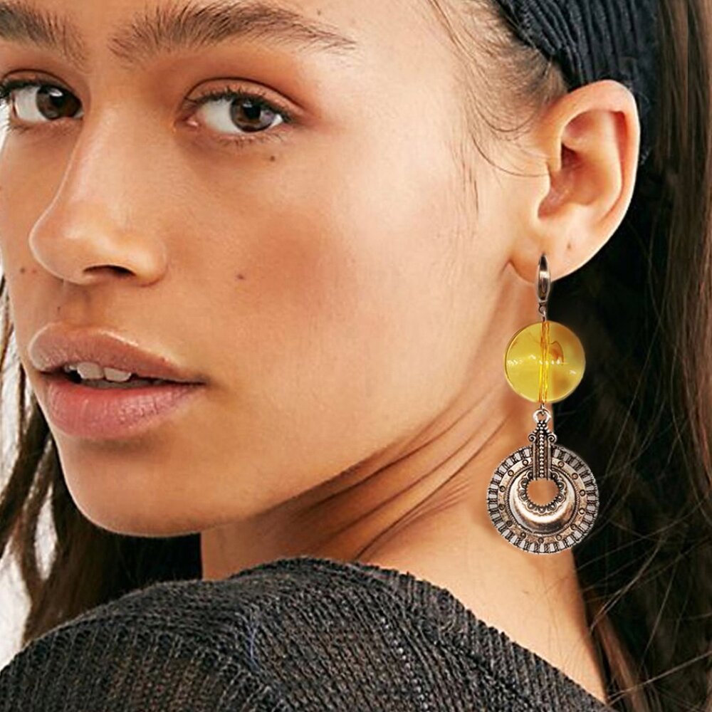 Free People Jewelry Beewax Amber Silver "Inka" Discs Dangling Earrings - Picture 11 of 13